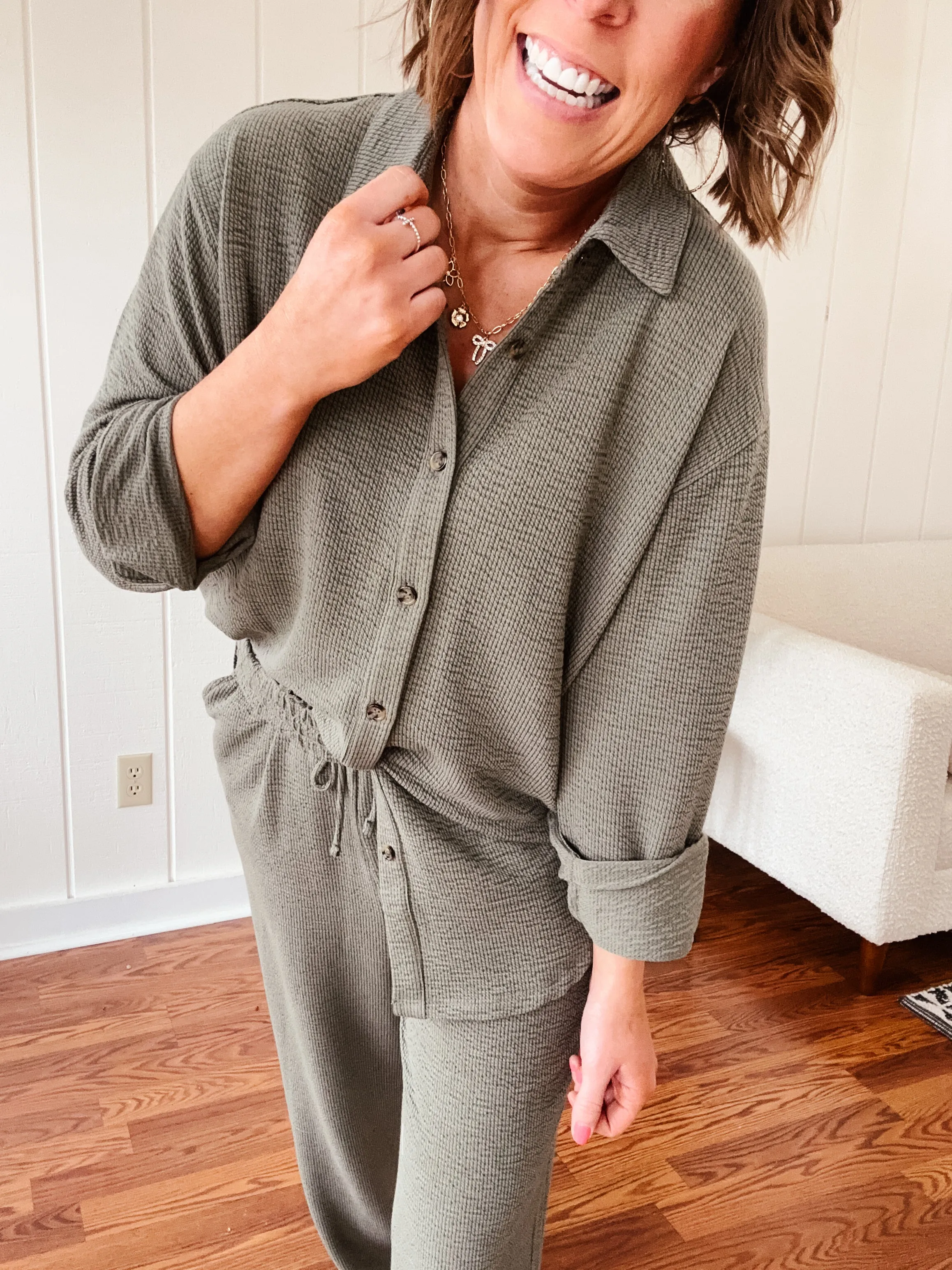 Olive Grove Flowy Button Up Set