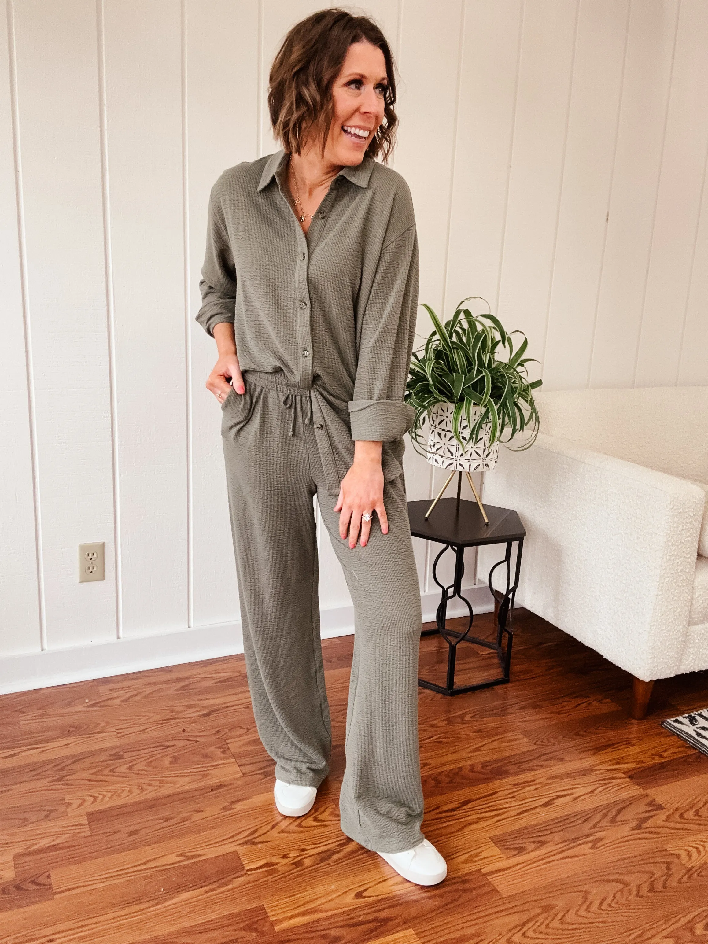 Olive Grove Flowy Button Up Set