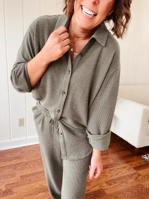 Olive Grove Flowy Button Up Set