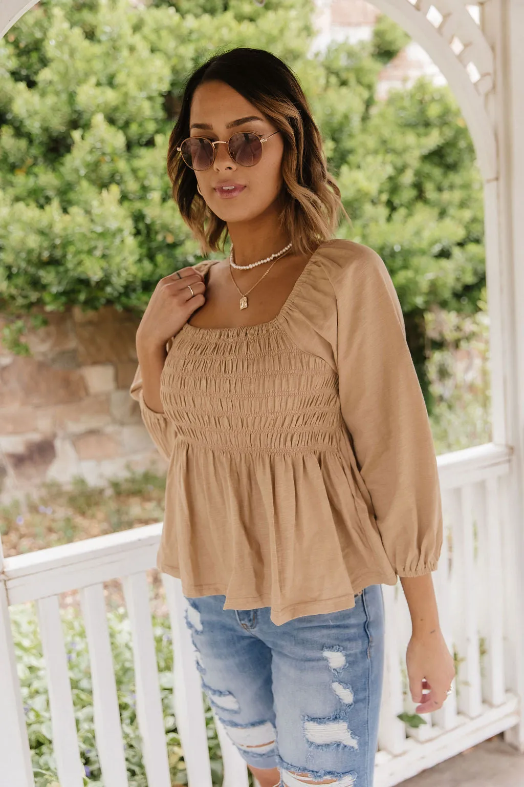 Olivia Smocked Peplum Top