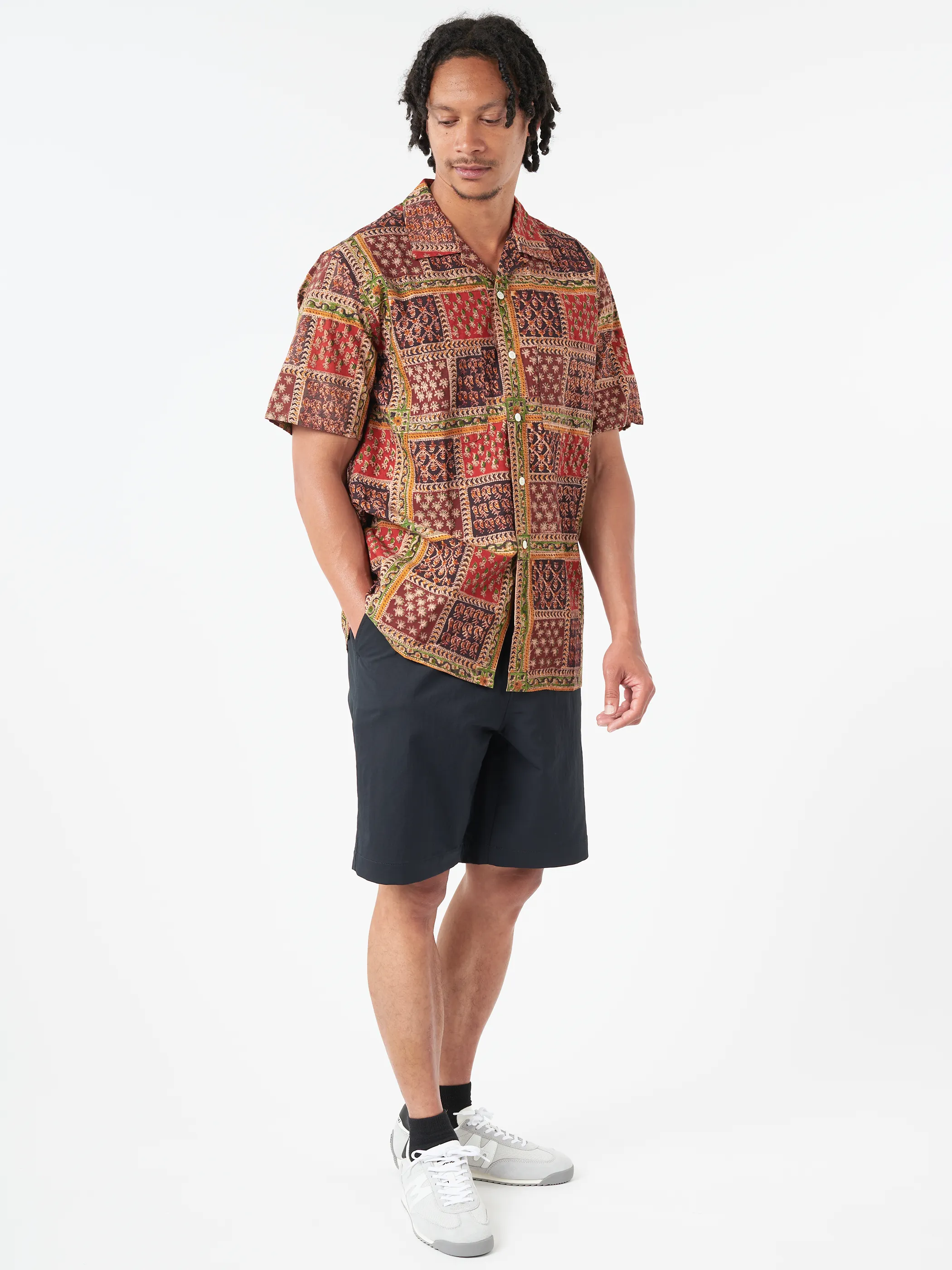 Open Collar Block Print Shirt