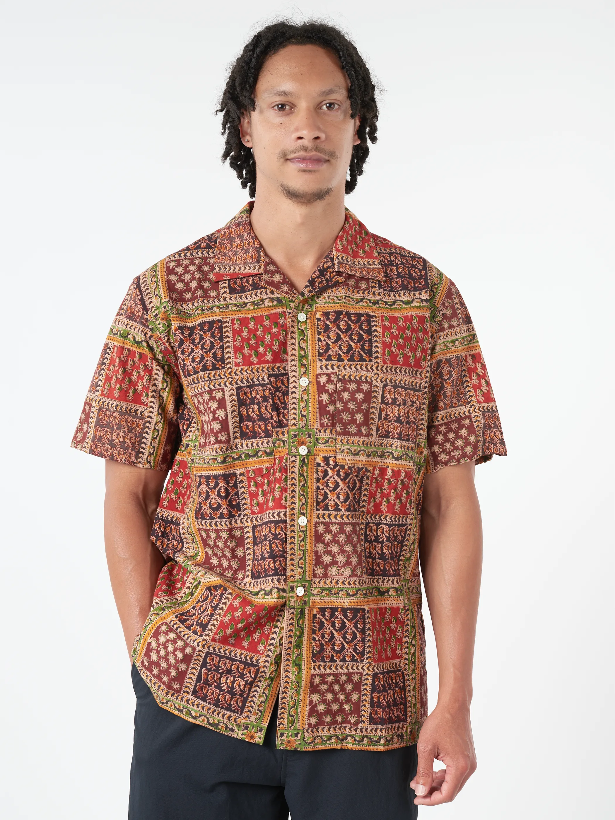 Open Collar Block Print Shirt