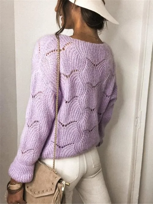 Openwork Button Up Long Sleeve Sweater (3 Colors)