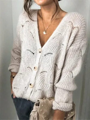 Openwork Button Up Long Sleeve Sweater (3 Colors)
