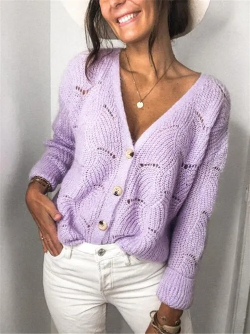 Openwork Button Up Long Sleeve Sweater (3 Colors)
