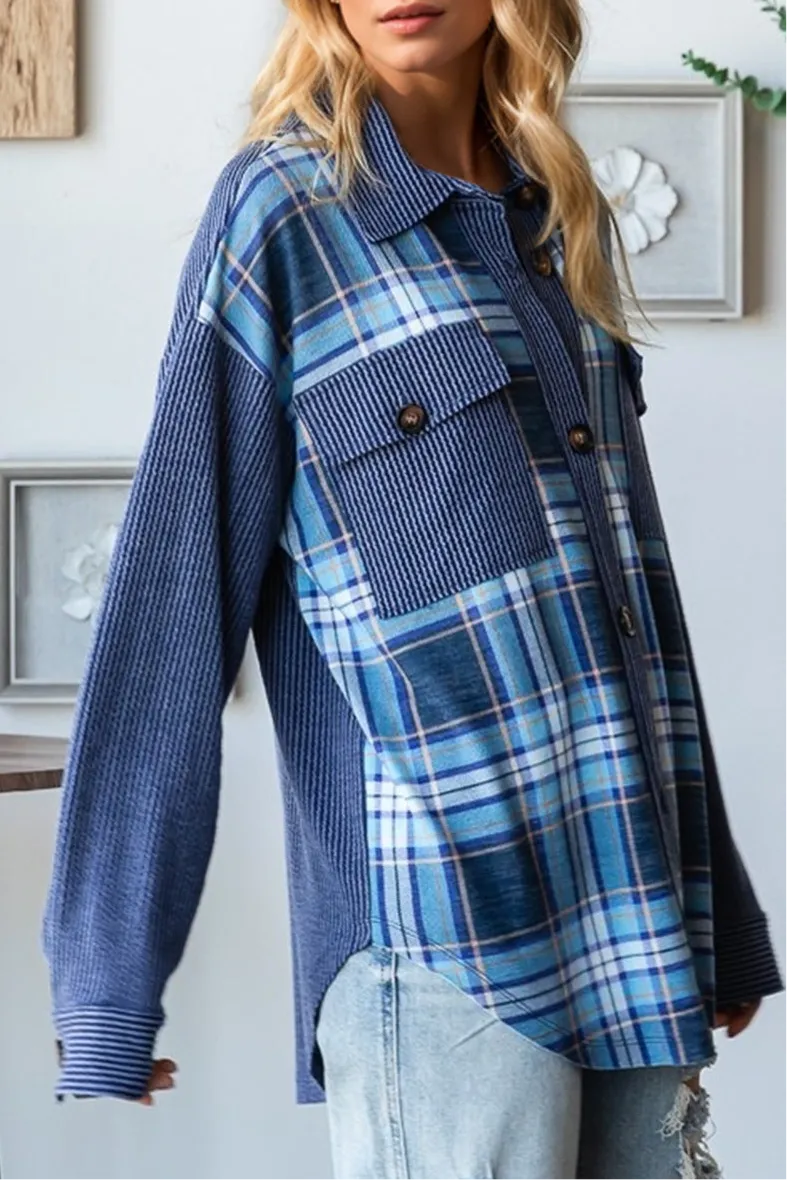 Ophelia Plaid Button Up Long Sleeve Shacket with Pockets