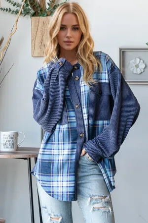 Ophelia Plaid Button Up Long Sleeve Shacket with Pockets