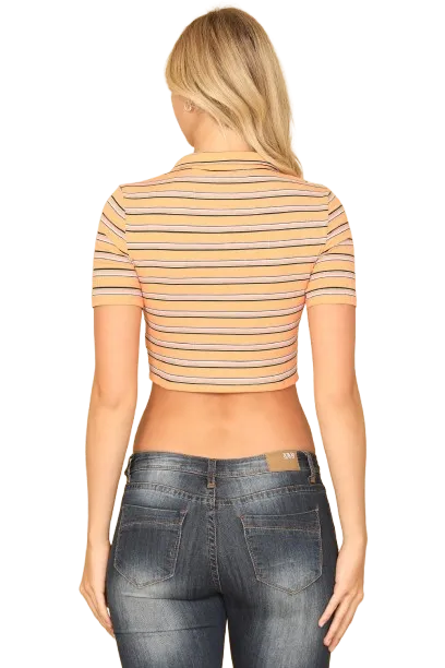Orange Blush Collared Button Stripe Crop Top - Pack of 5