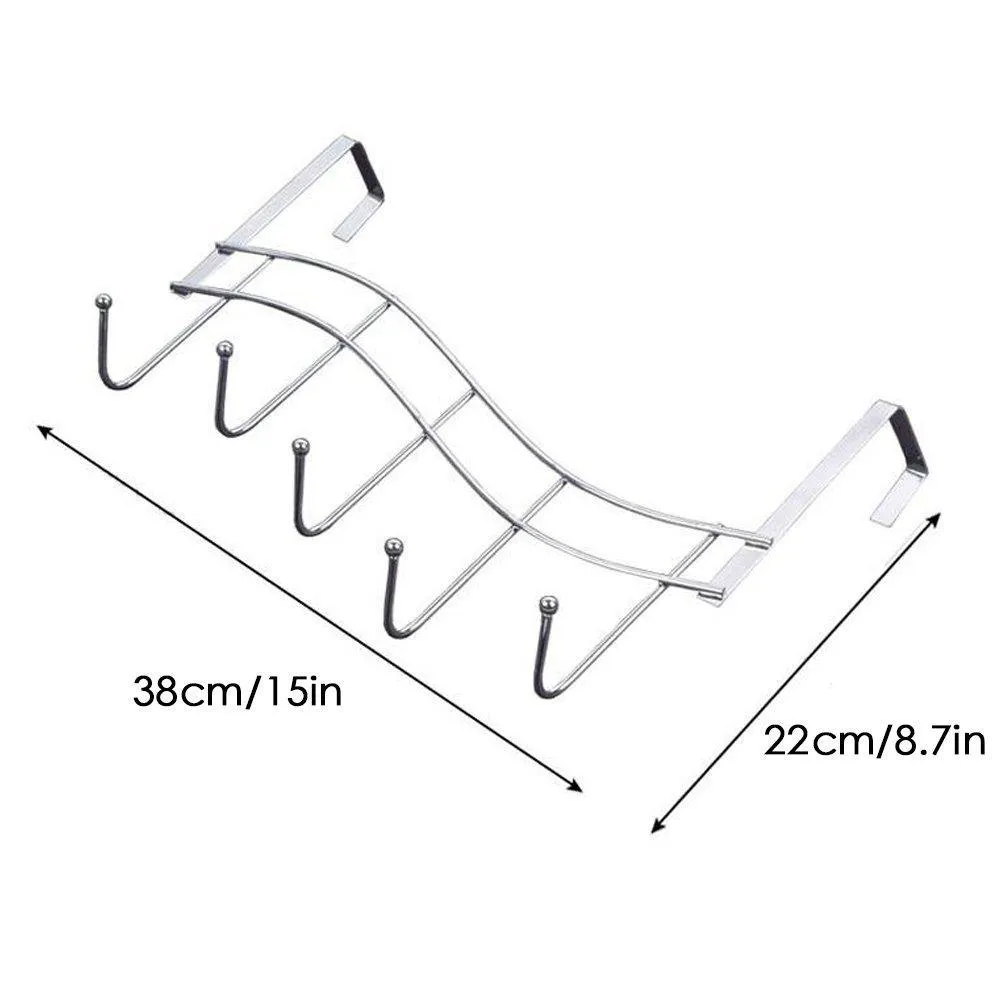 Over The Door Hanger For Kitchen Tools , Heavy-Duty Wall Storage Organizer Racks With 5 Hooks ,Metal Hanging Bathroom Jewelry Closet Holder , Backpack Space Saver For Towel , Coat , Jacket , Robes , Chrome