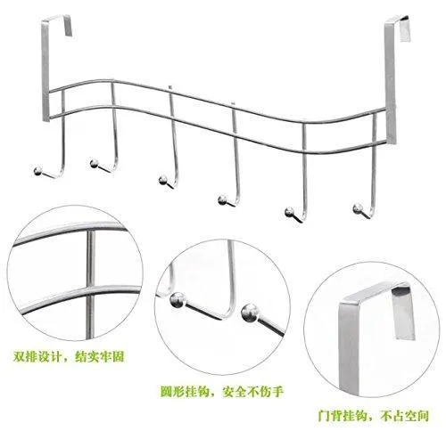 Over The Door Hanger For Kitchen Tools , Heavy-Duty Wall Storage Organizer Racks With 5 Hooks ,Metal Hanging Bathroom Jewelry Closet Holder , Backpack Space Saver For Towel , Coat , Jacket , Robes , Chrome