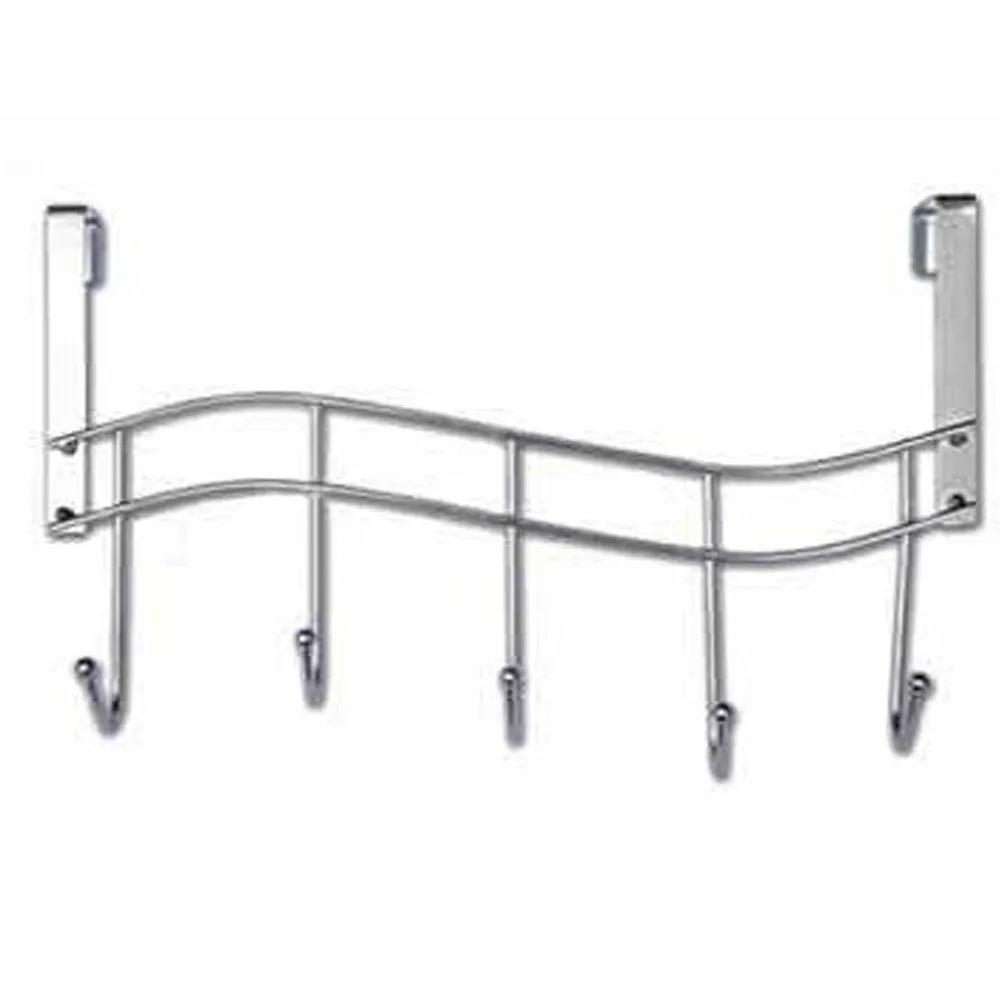 Over The Door Hanger For Kitchen Tools , Heavy-Duty Wall Storage Organizer Racks With 5 Hooks ,Metal Hanging Bathroom Jewelry Closet Holder , Backpack Space Saver For Towel , Coat , Jacket , Robes , Chrome