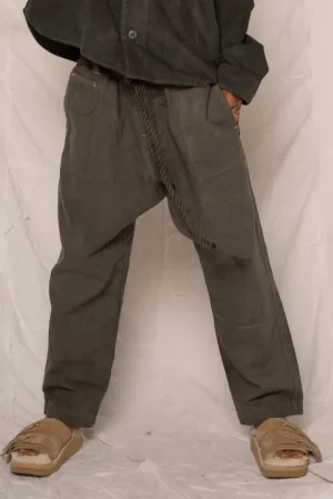 P65 Farmer Pleated Pants Linen/Organic Cotton Uneven Dye Swiss Army