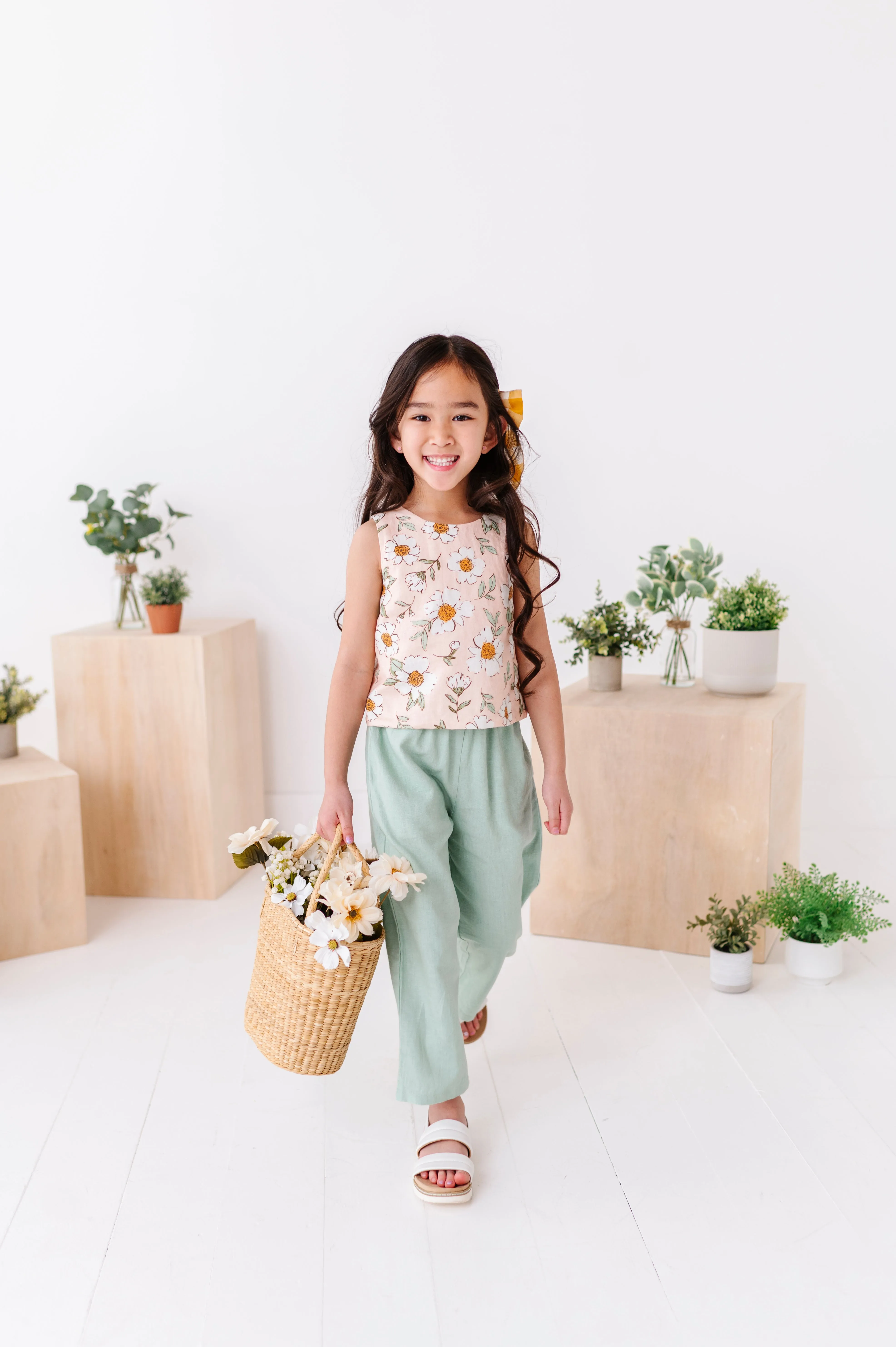 Peachy Peonies | Tie-Back   Crop Pants Set