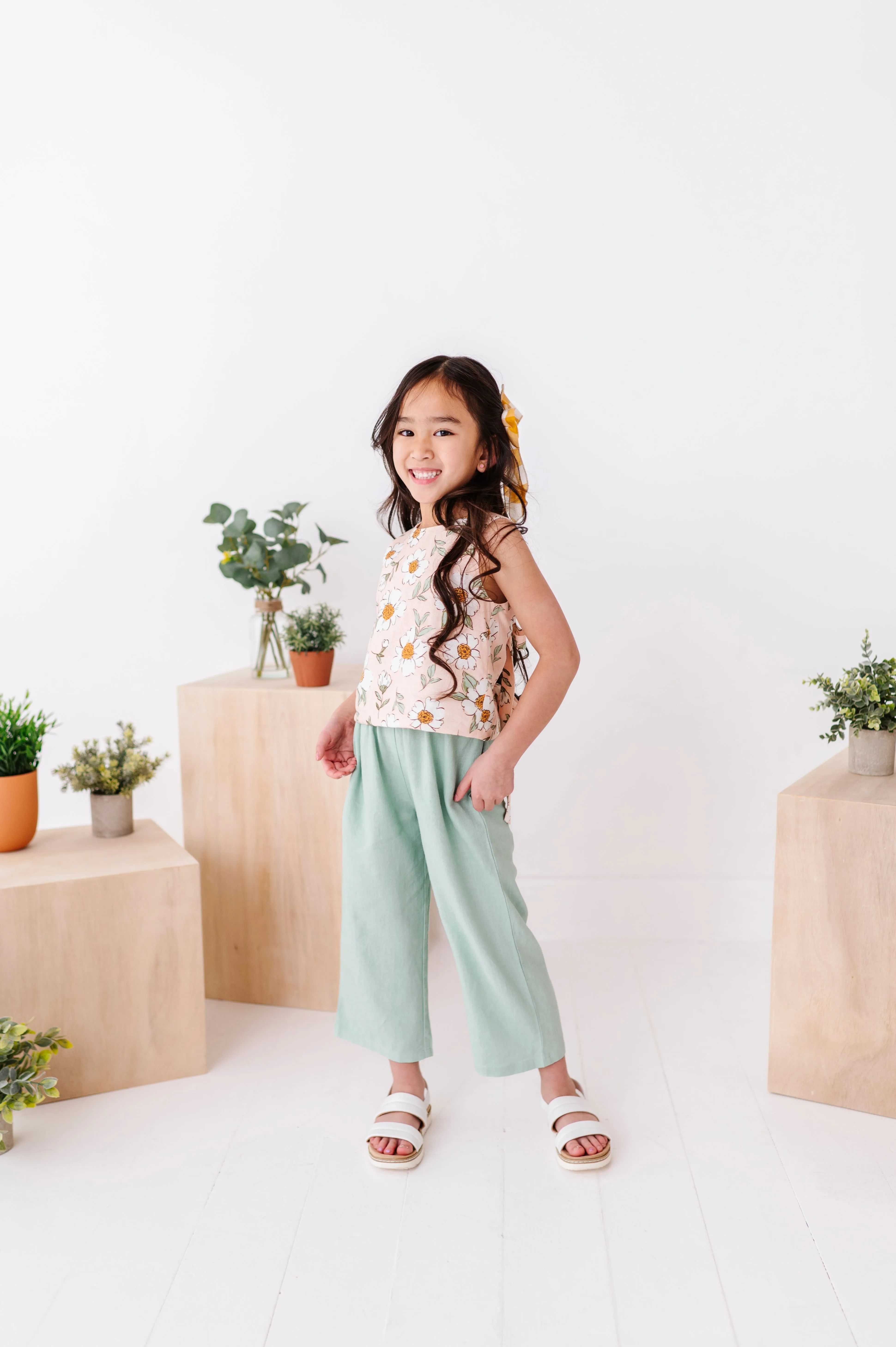 Peachy Peonies | Tie-Back   Crop Pants Set