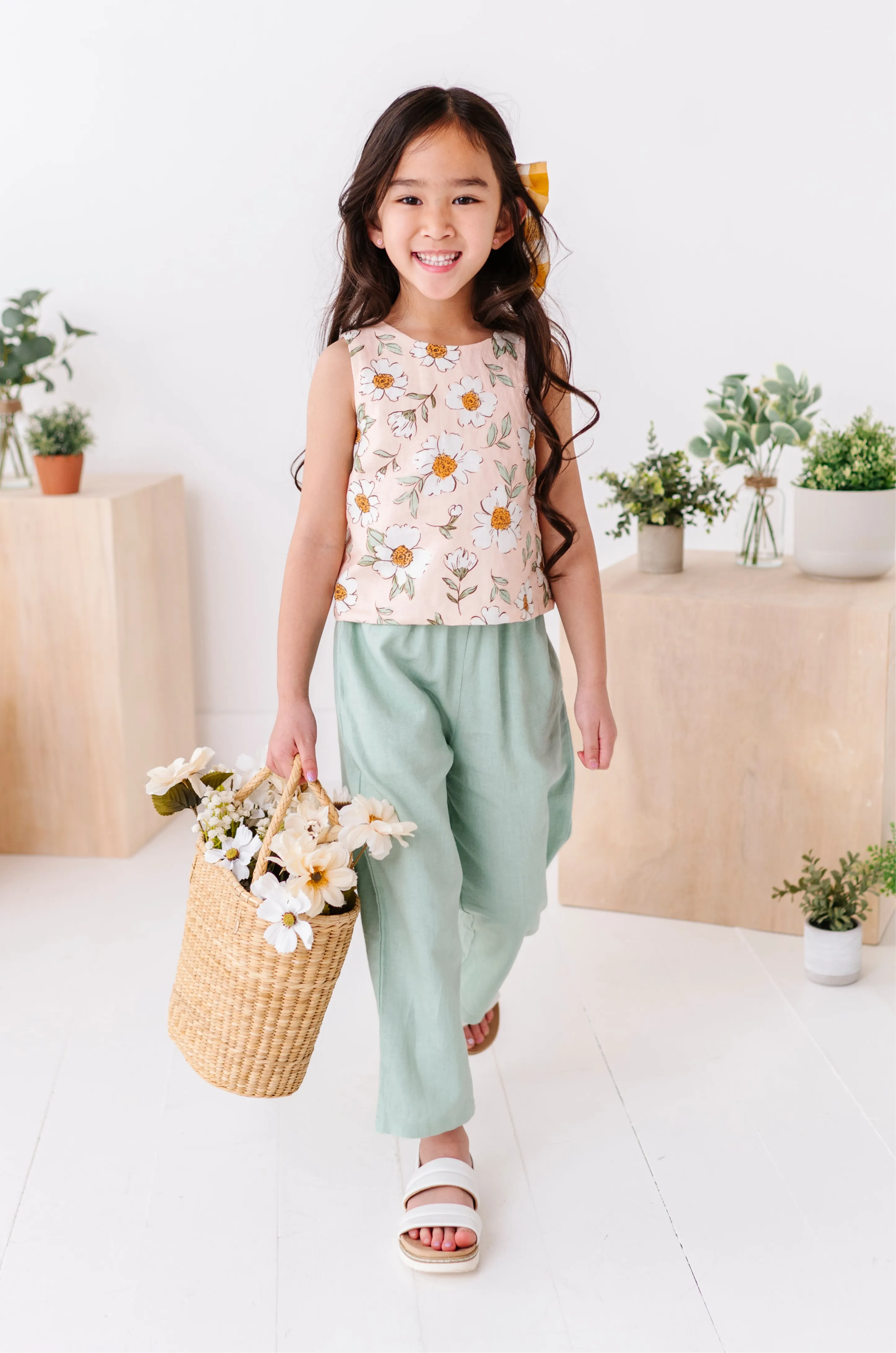 Peachy Peonies | Tie-Back   Crop Pants Set