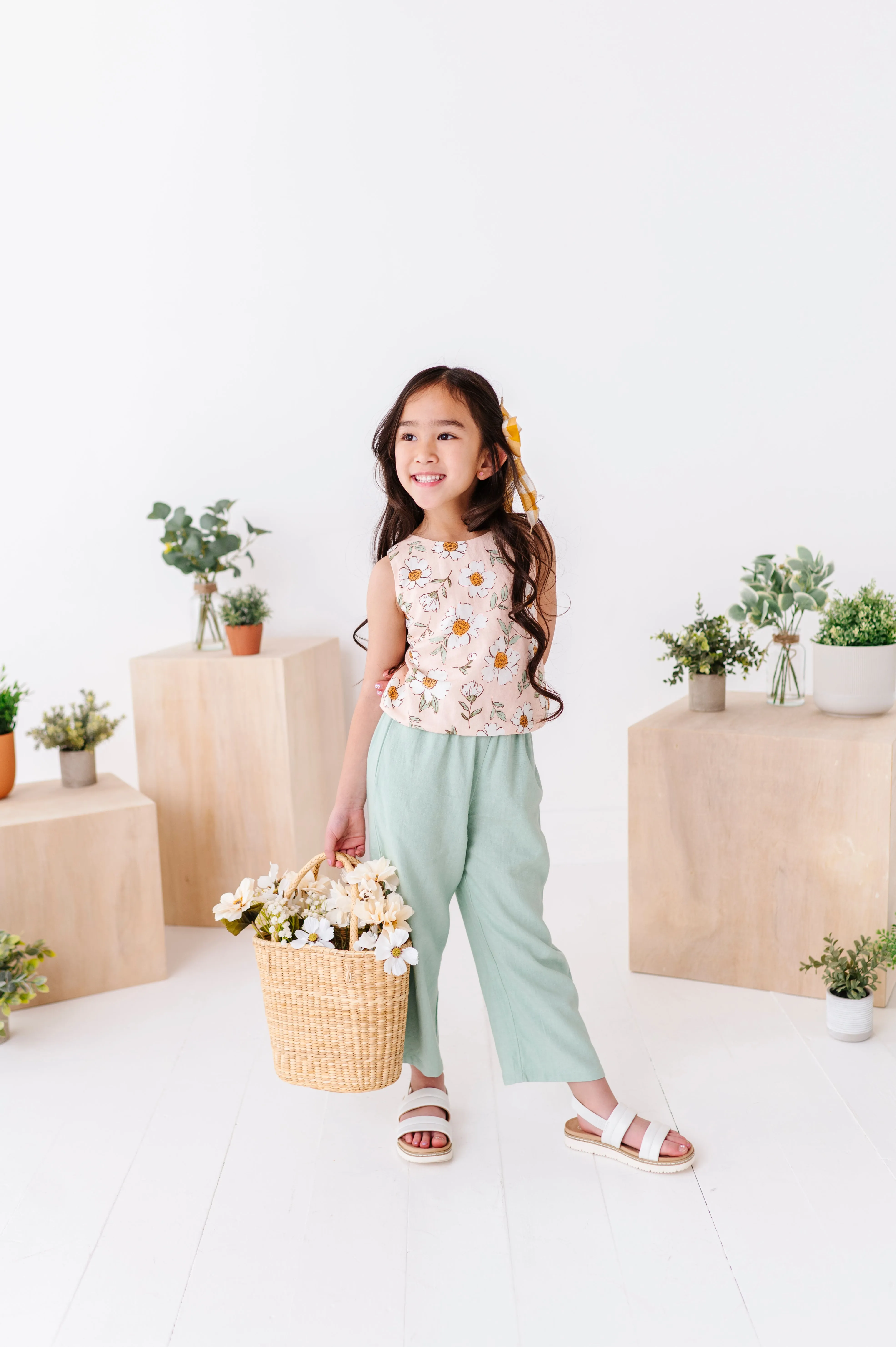 Peachy Peonies | Tie-Back   Crop Pants Set