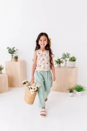Peachy Peonies | Tie-Back   Crop Pants Set