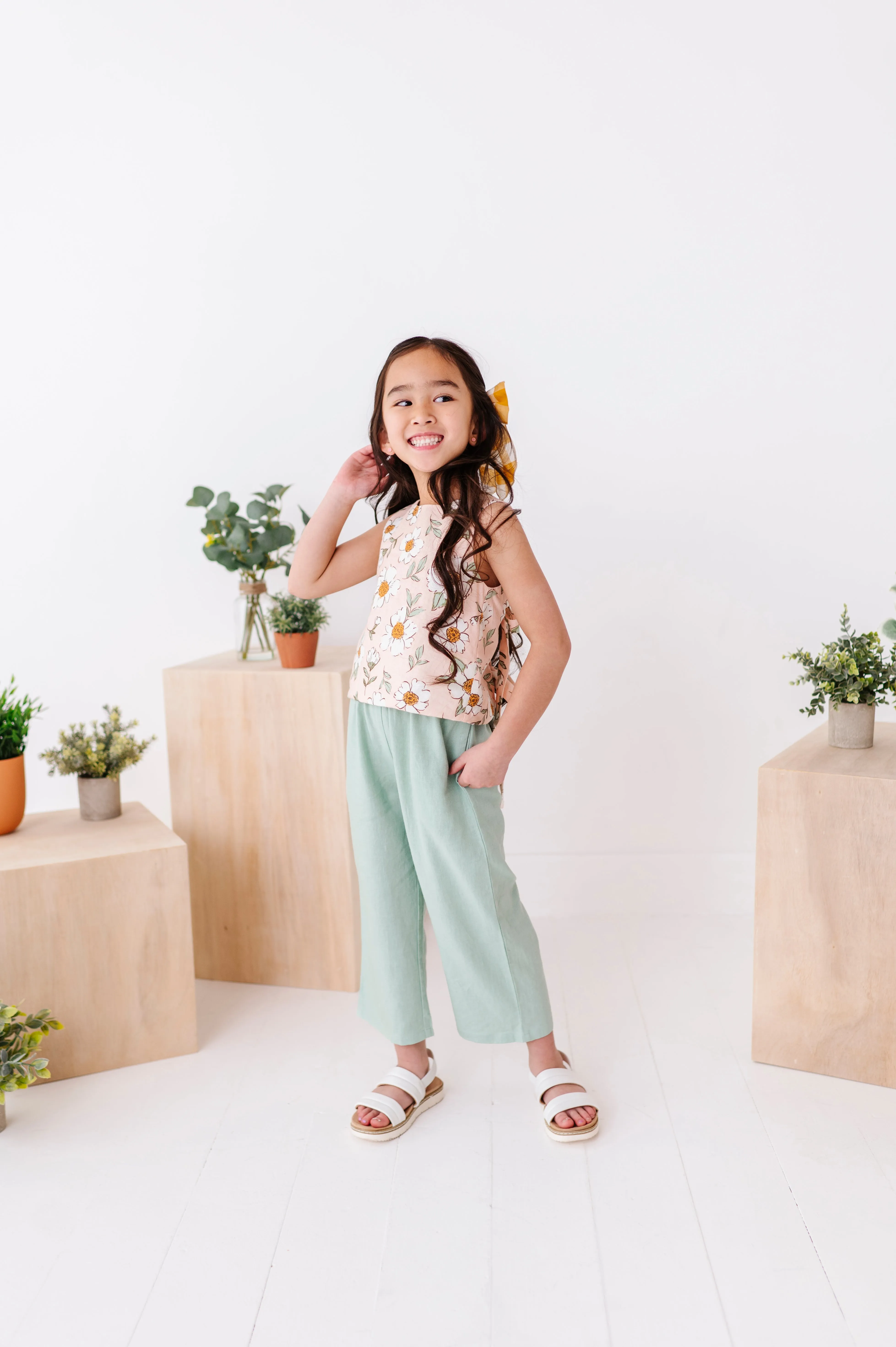 Peachy Peonies | Tie-Back   Crop Pants Set