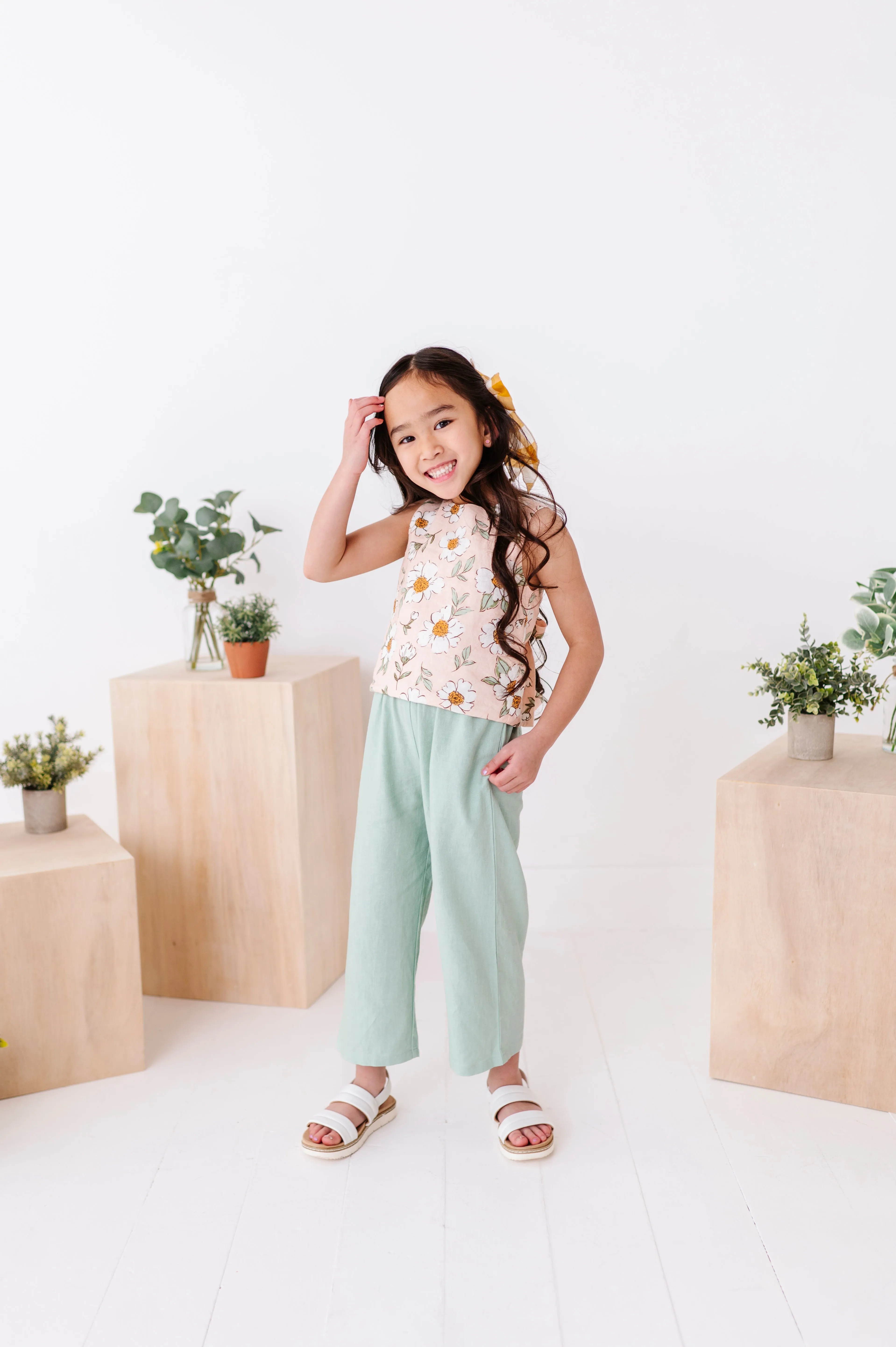 Peachy Peonies | Tie-Back   Crop Pants Set