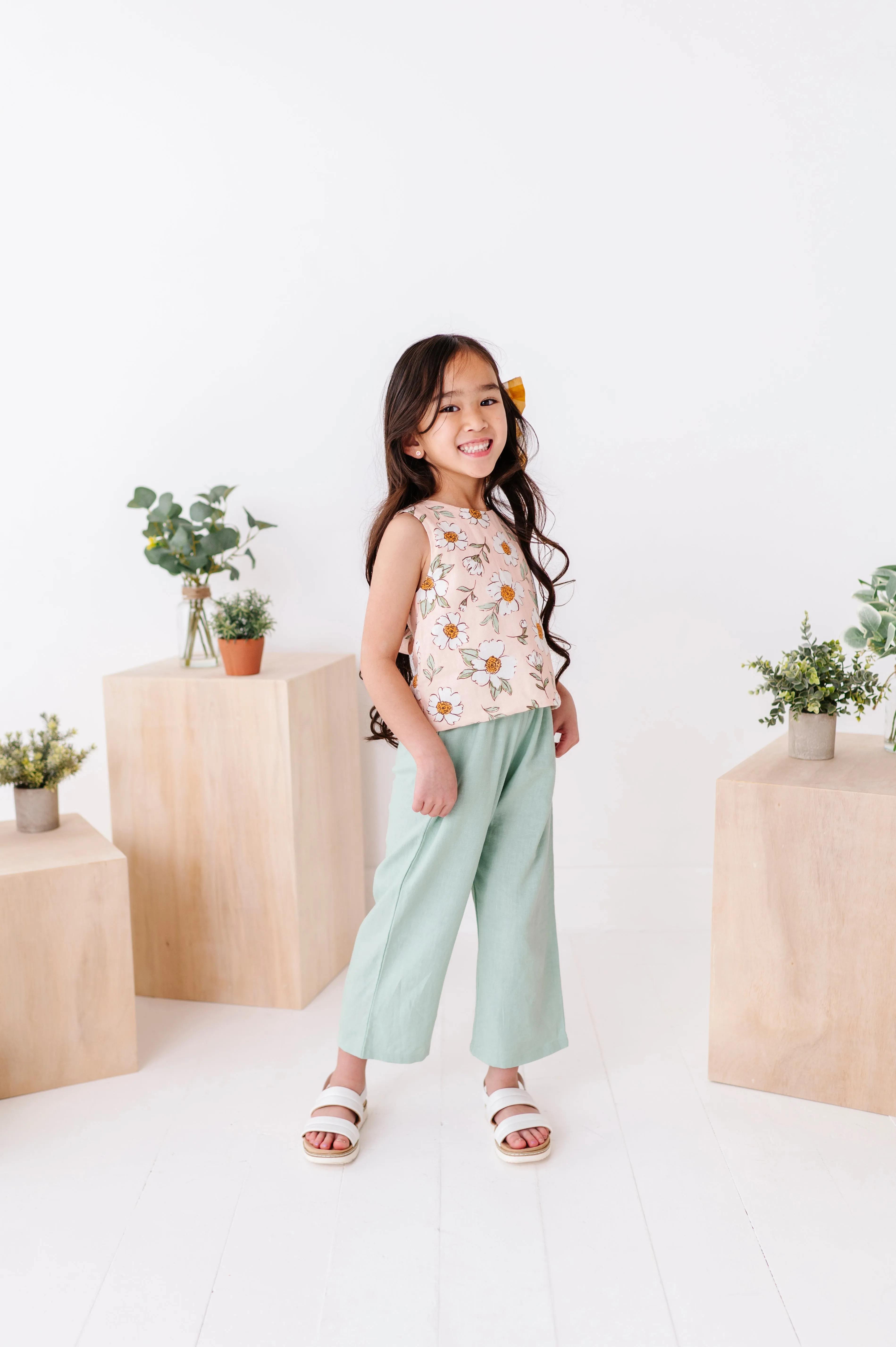 Peachy Peonies | Tie-Back   Crop Pants Set