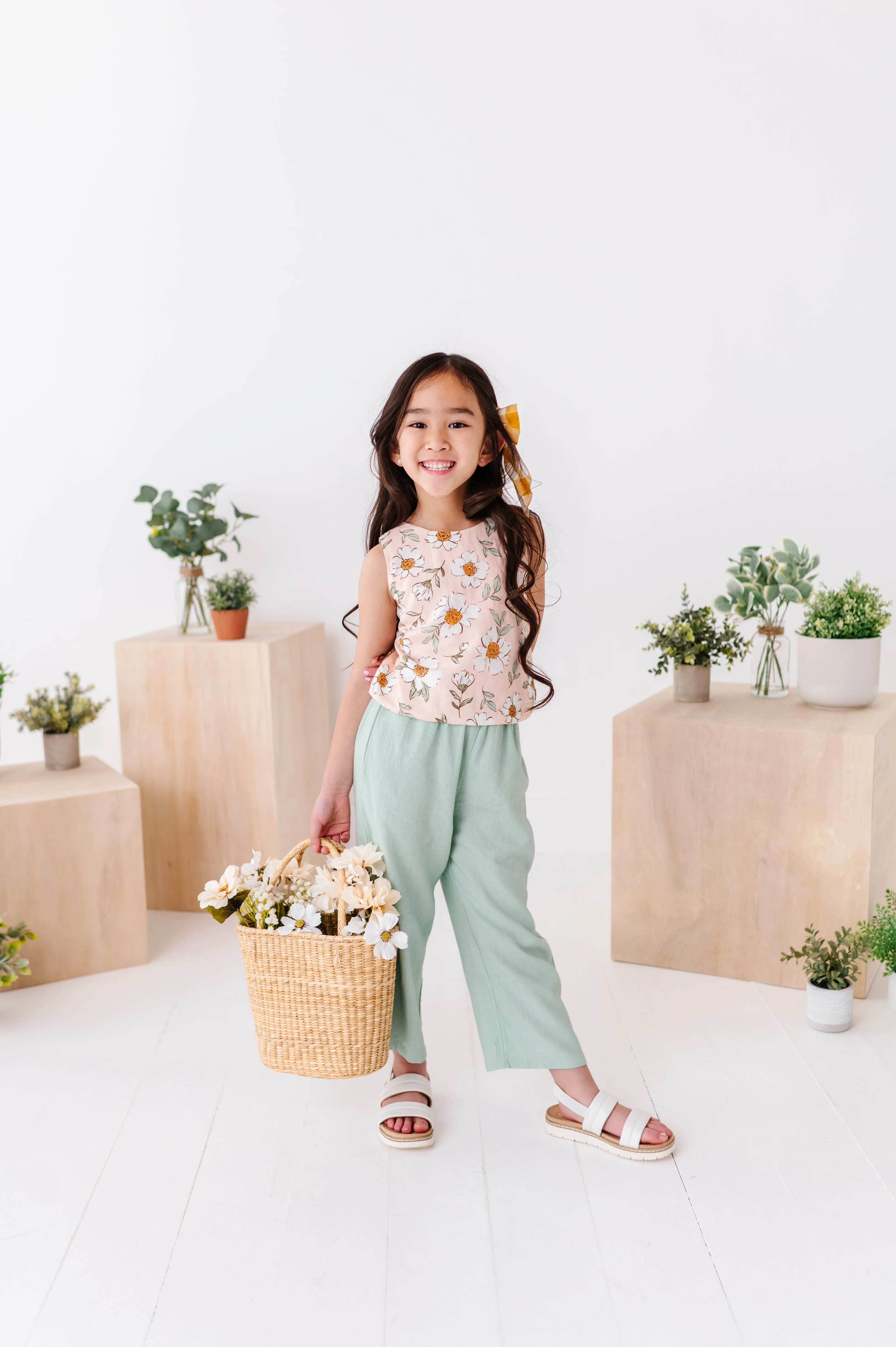 Peachy Peonies | Tie-Back   Crop Pants Set