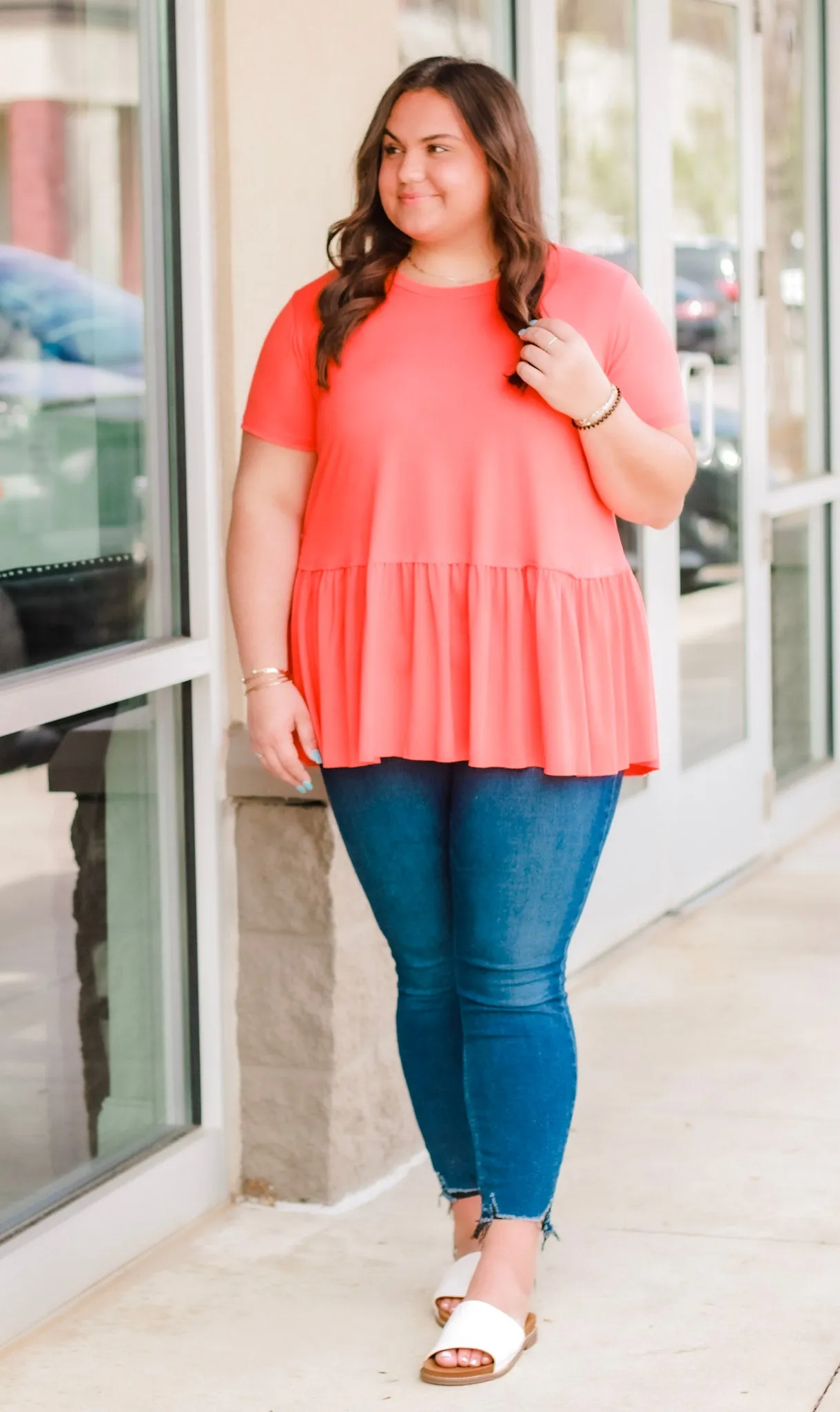 Pep in My Step Peplum in Hot Coral