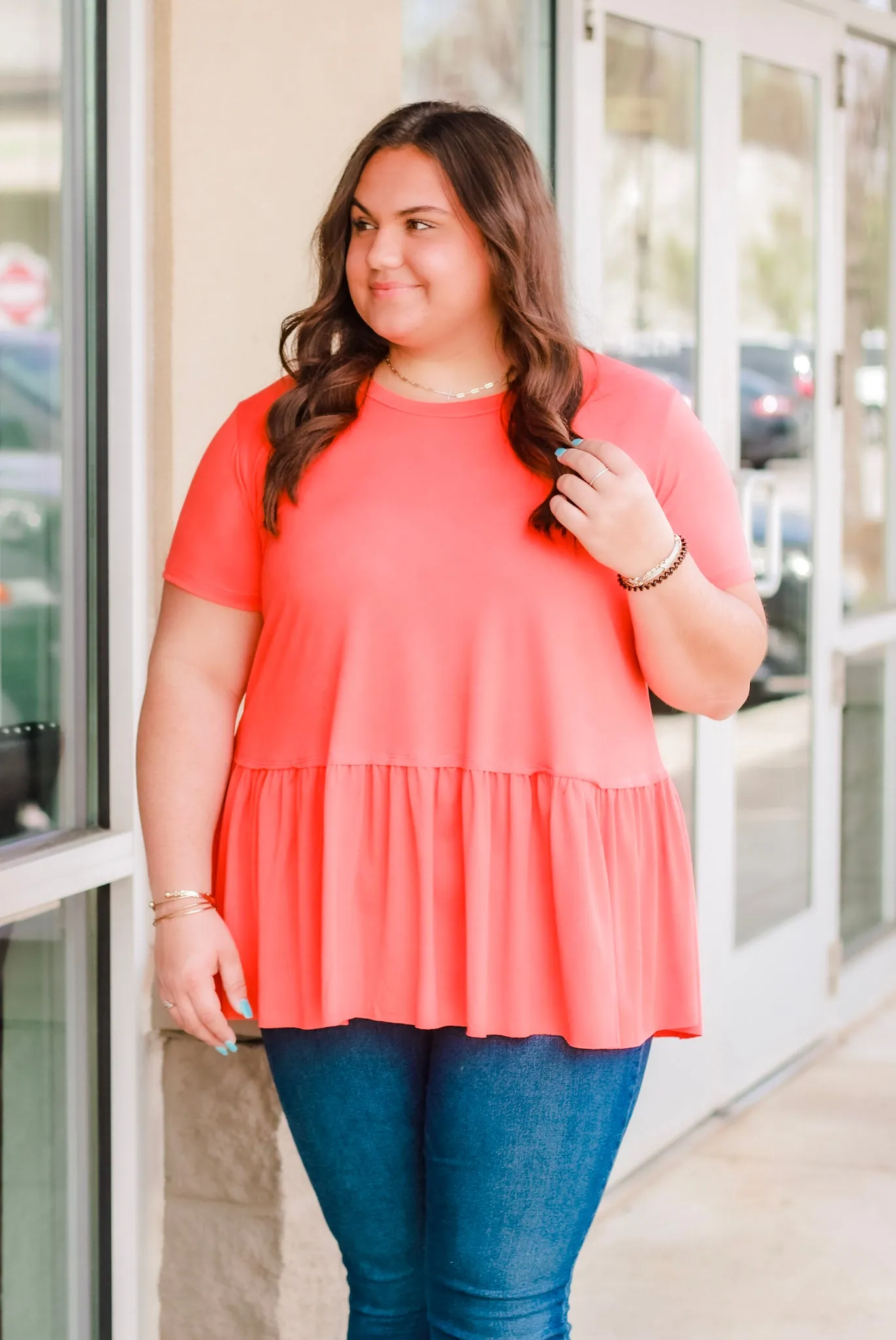 Pep in My Step Peplum in Hot Coral