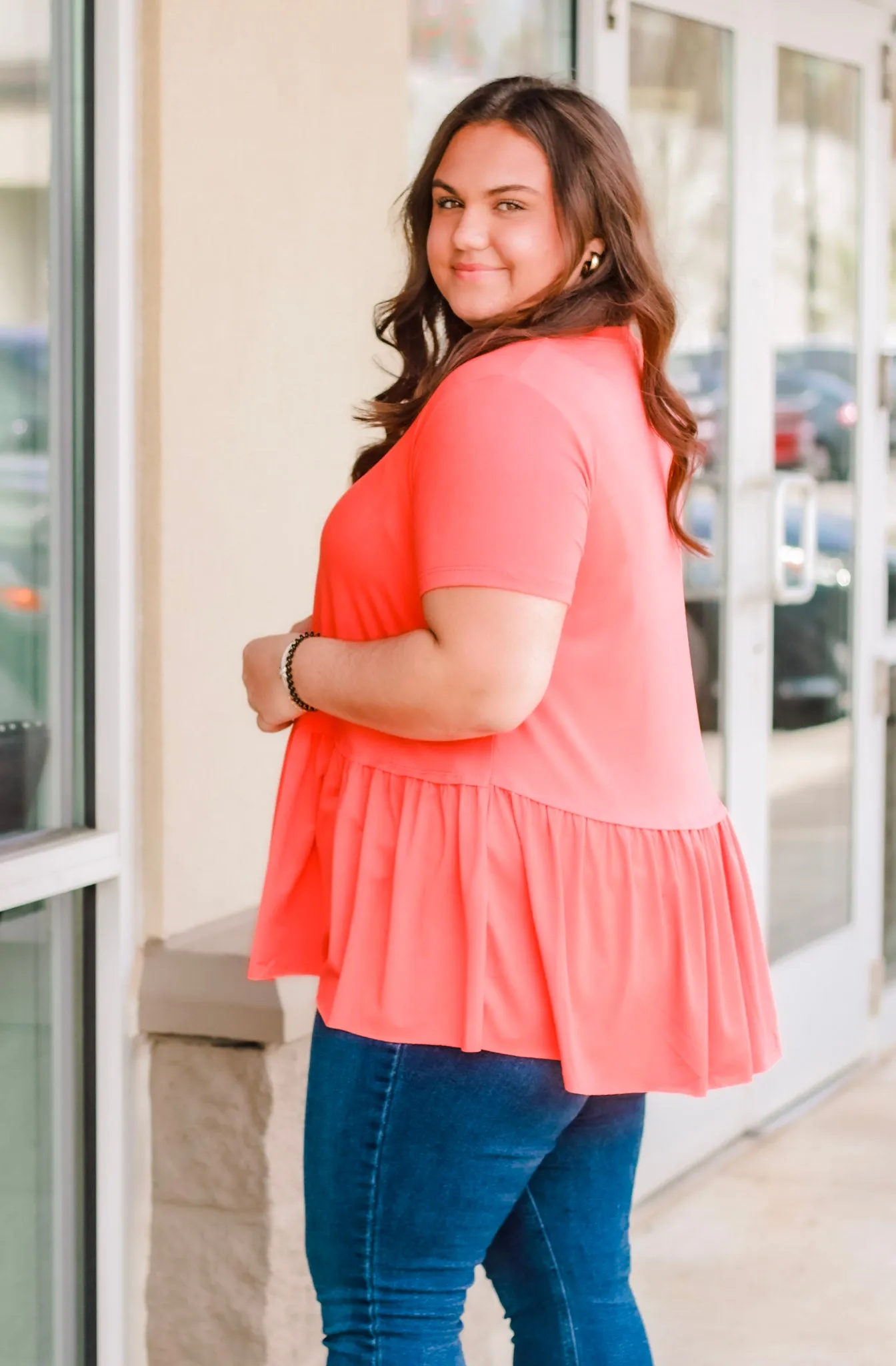 Pep in My Step Peplum in Hot Coral