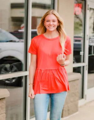 Pep in My Step Peplum in Hot Coral
