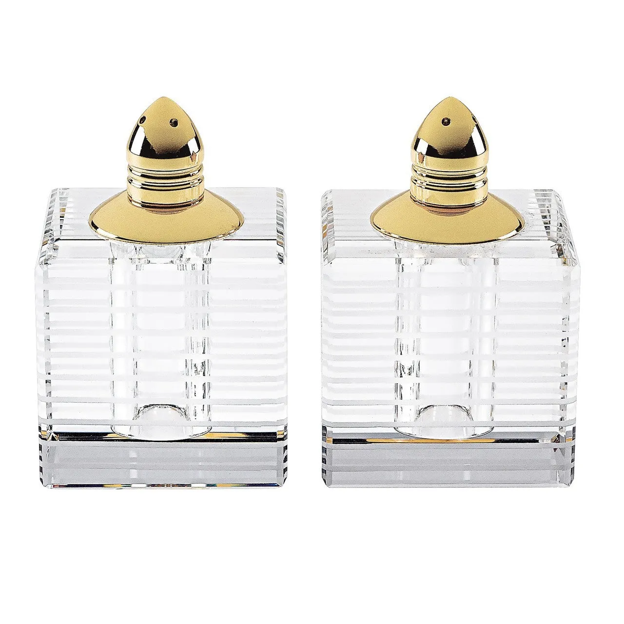 Pinstripes Gold Top Square Glass Salt and Pepper Shakers