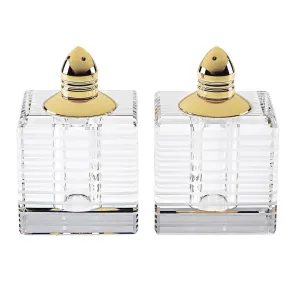 Pinstripes Gold Top Square Glass Salt and Pepper Shakers