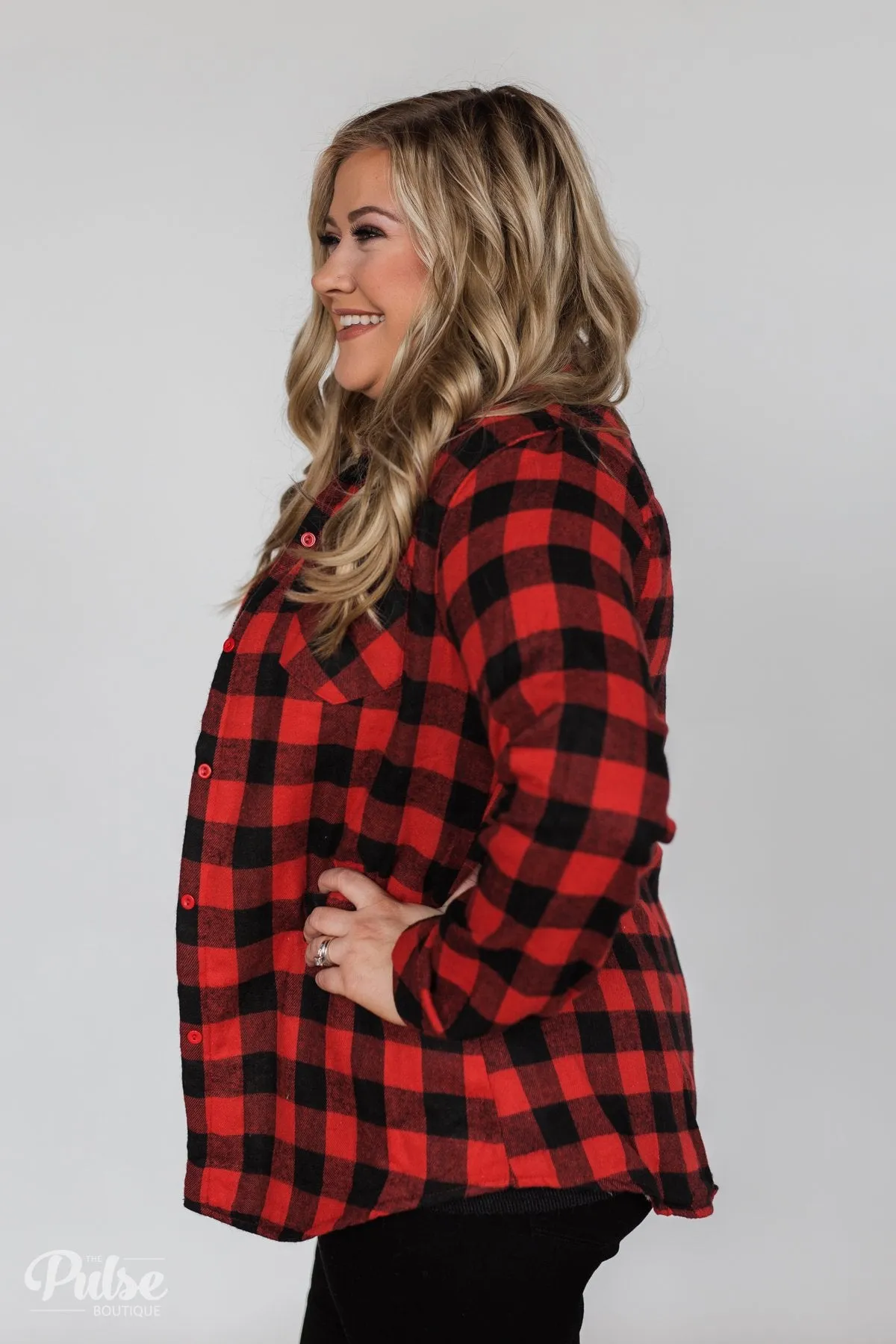 Plaid With The Fur Top- Red & Black