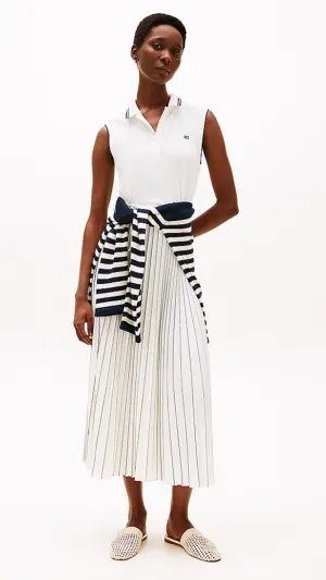 Pleated Sleeveless Maxi Polo Dress