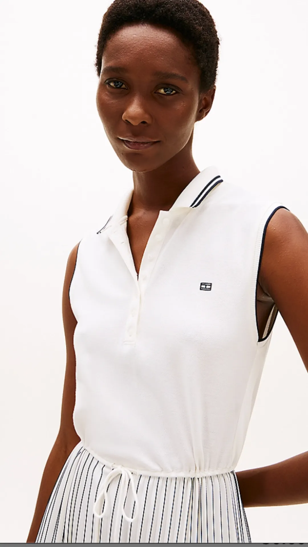 Pleated Sleeveless Maxi Polo Dress