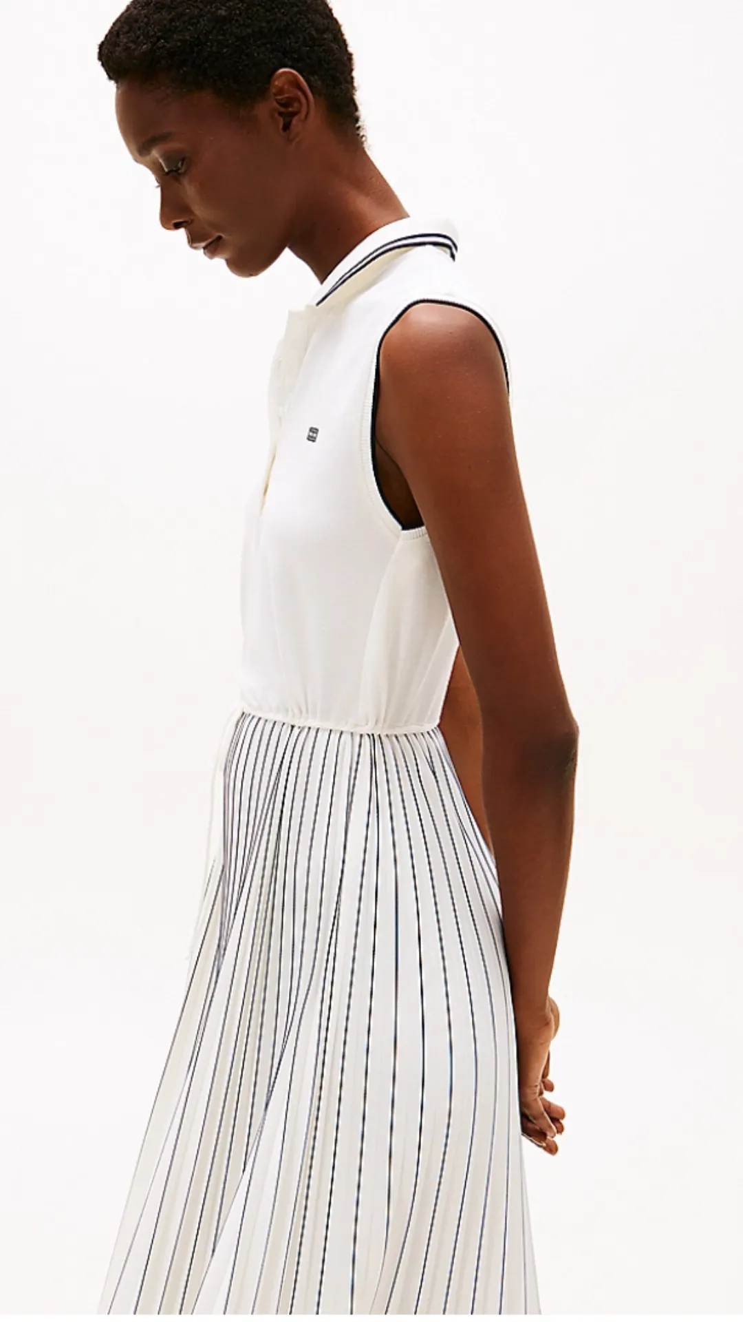 Pleated Sleeveless Maxi Polo Dress