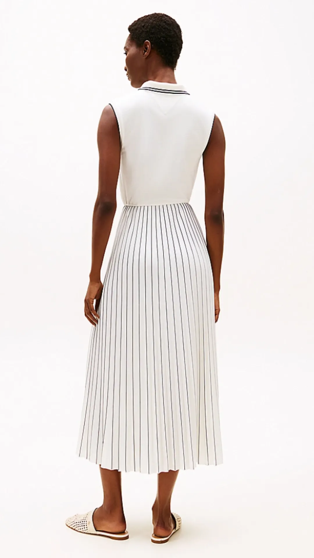 Pleated Sleeveless Maxi Polo Dress