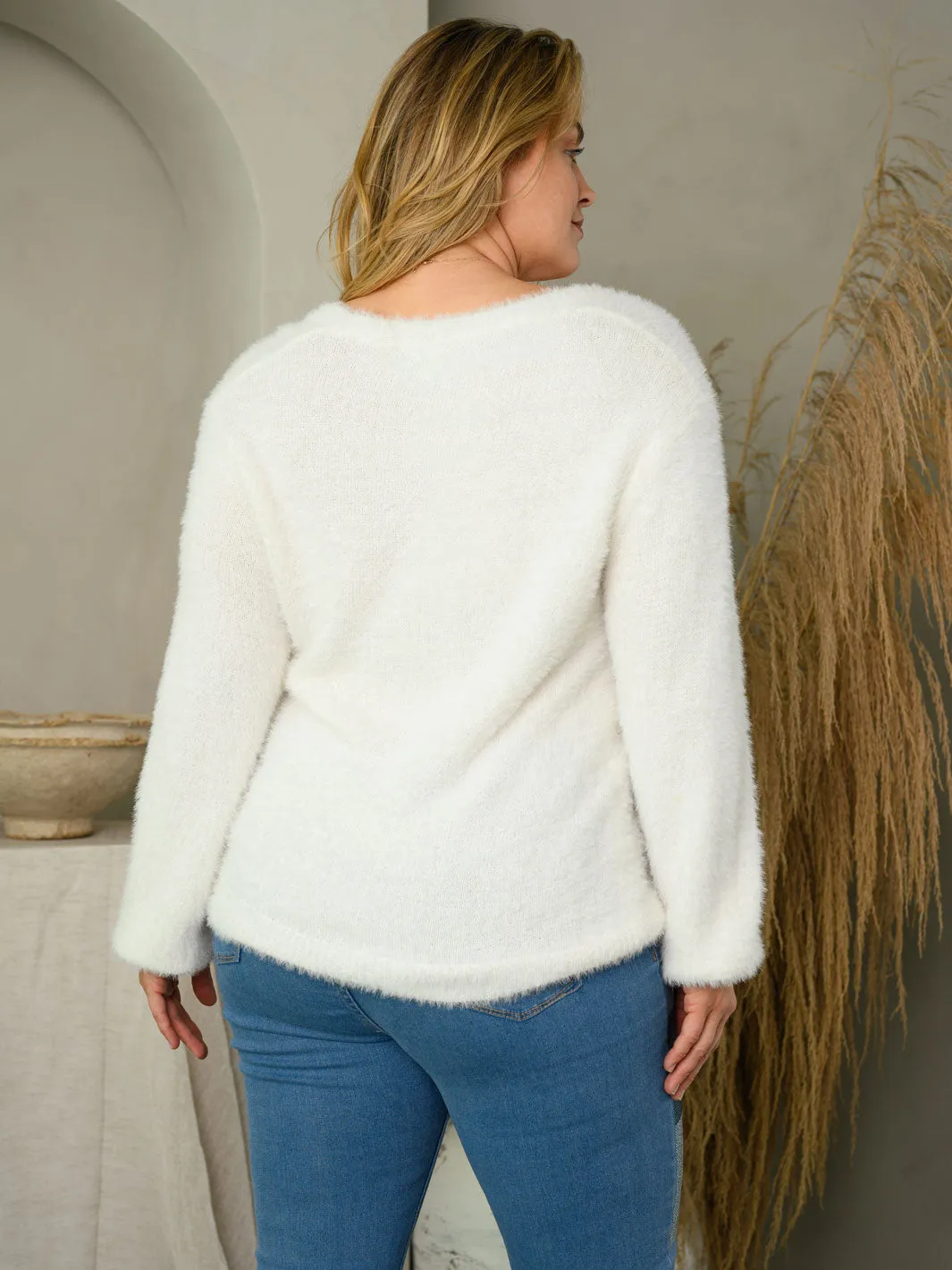 PLUS SIZE LONG SLEEVE SOFT FUZZY BUTTON DOWN SWEATER