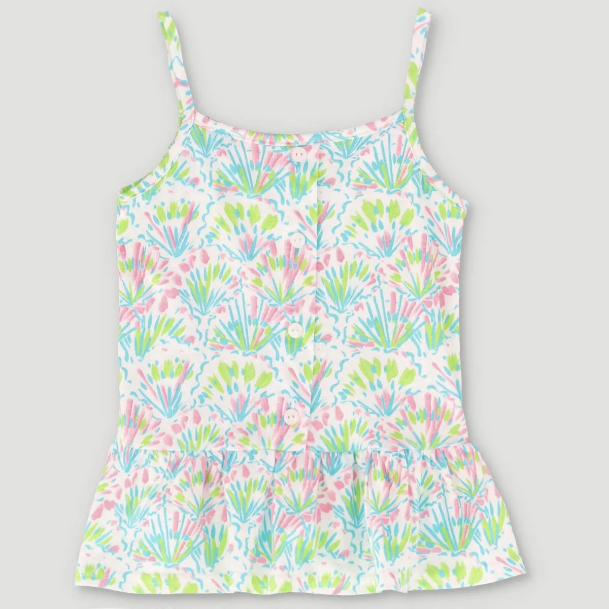 Pre-Girls All Over Print Foliage Printed Peplum Vest - Green
