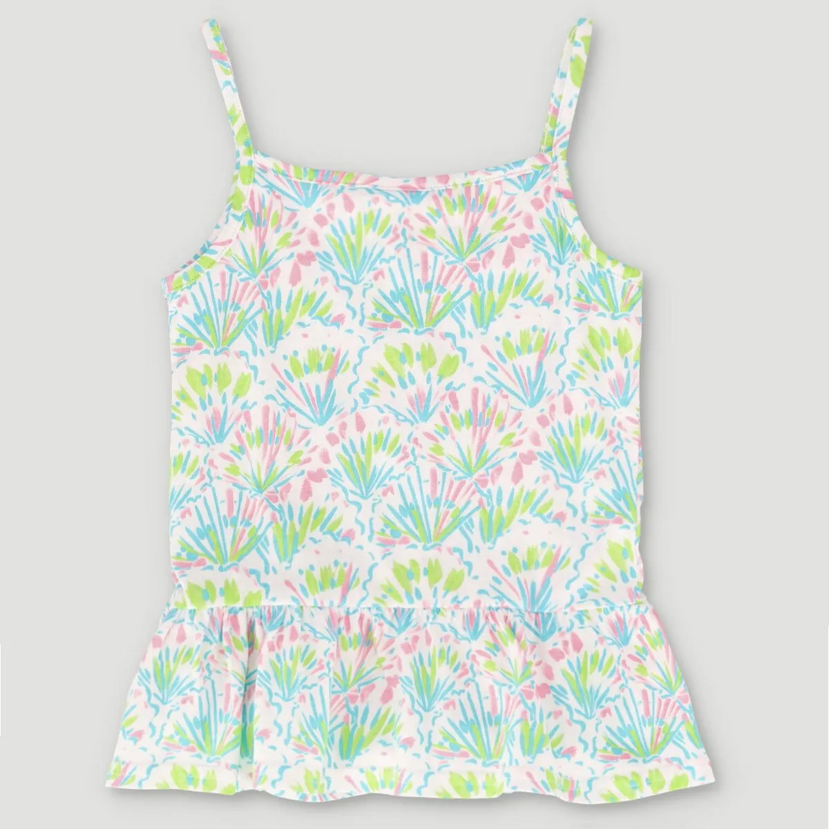 Pre-Girls All Over Print Foliage Printed Peplum Vest - Green