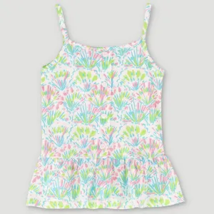 Pre-Girls All Over Print Foliage Printed Peplum Vest - Green