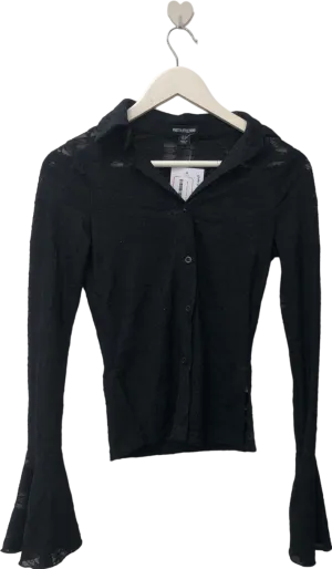 PrettyLittleThing Black Lace Button Up Long Sleeved T-shirt UK 6