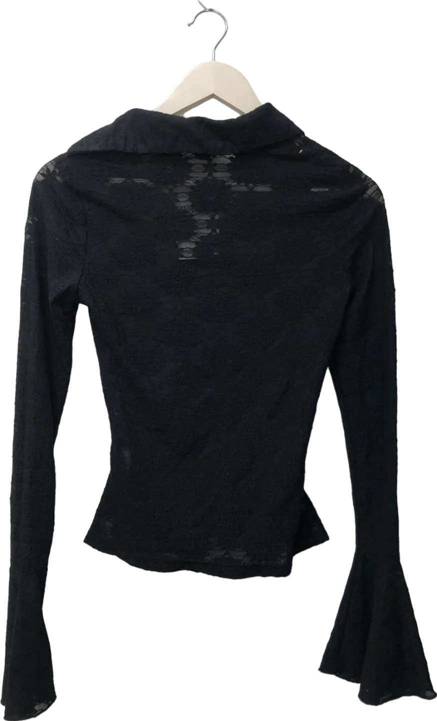PrettyLittleThing Black Lace Button Up Long Sleeved T-shirt UK 6