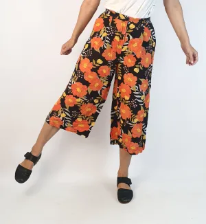 Princess Highway orange flower print wide leg linen mix pants size 8