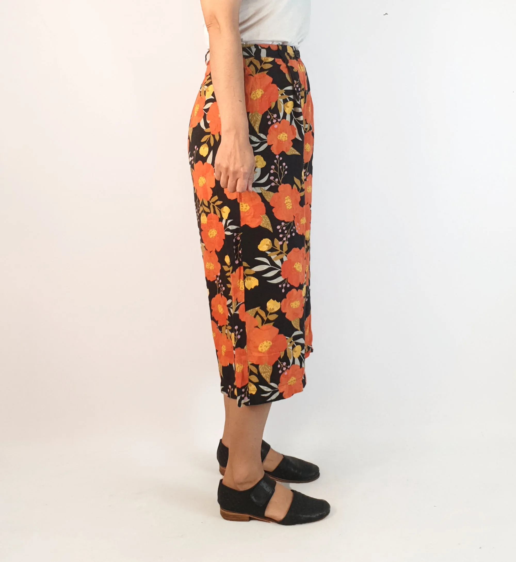 Princess Highway orange flower print wide leg linen mix pants size 8