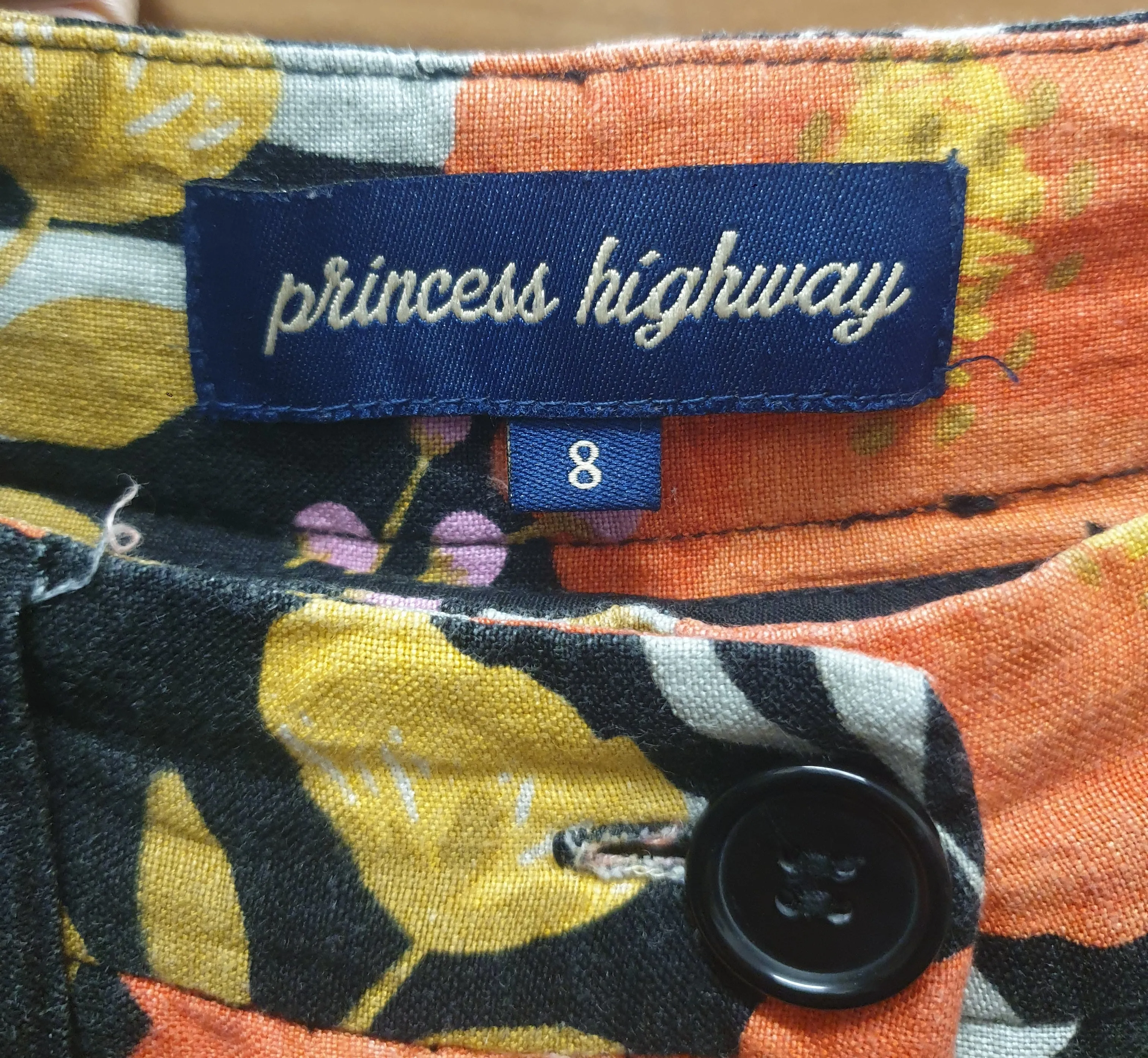 Princess Highway orange flower print wide leg linen mix pants size 8