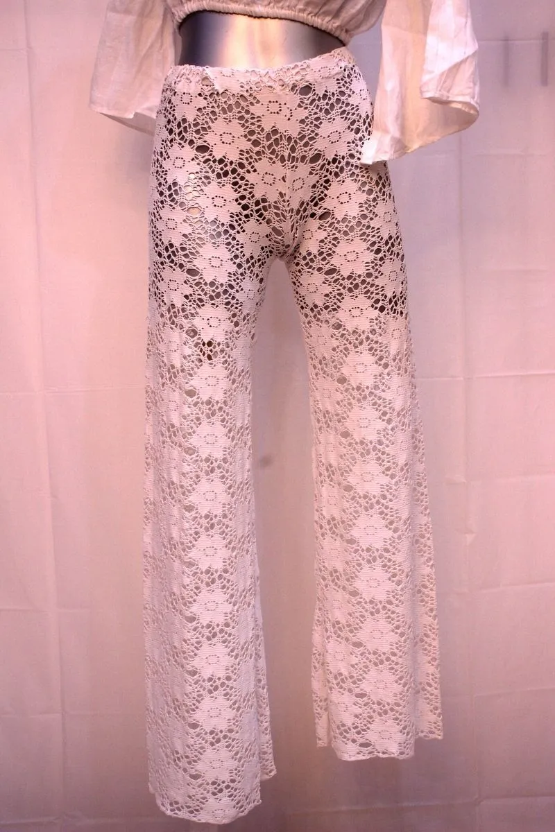 Pure Linen white Top Long Sleeves and Lace Pants