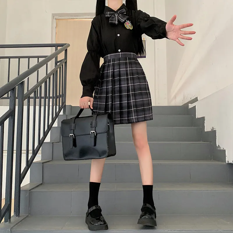 "JK SMOKY GRAY PLAID PLEATED" SKIRT / TIE N073009