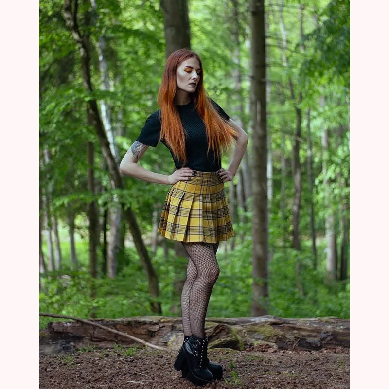 "XS-5XL PLUS SIZE YELLOW/BLACK PLAID" PLEATED SKIRT K110804