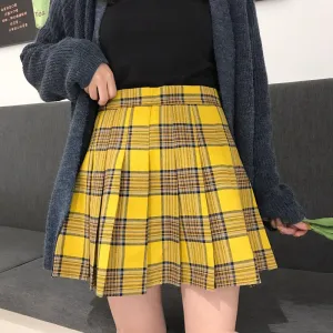"XS-5XL PLUS SIZE YELLOW/BLACK PLAID" PLEATED SKIRT K110804