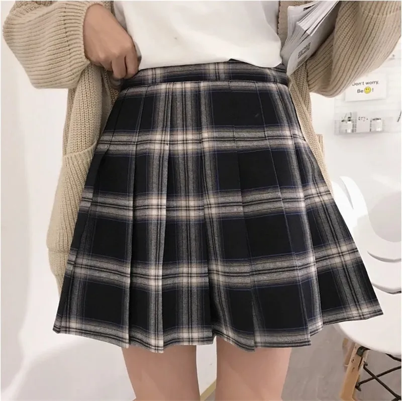 "XS-5XL PLUS SIZE YELLOW/BLACK PLAID" PLEATED SKIRT K110804